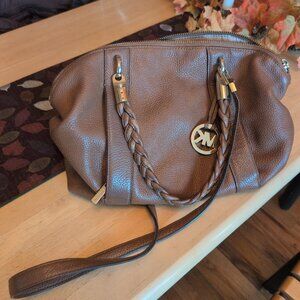 Michael Kors Brown Leather Naomi Braided Handle Satchel